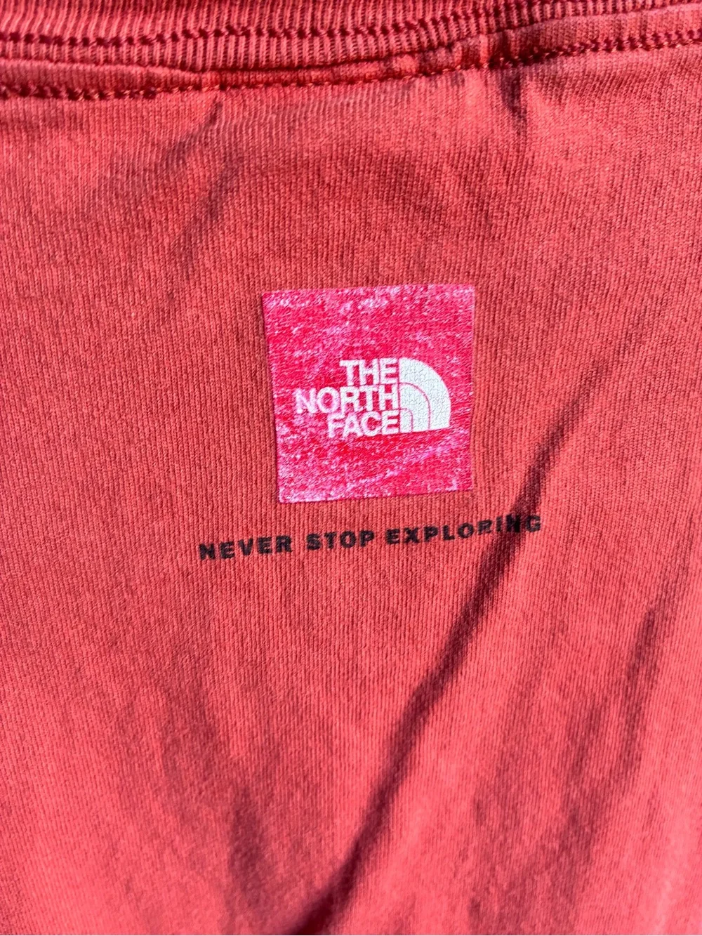 The North Face Red/Orange Short Sleeve Tee with Chest Stripe Graphic